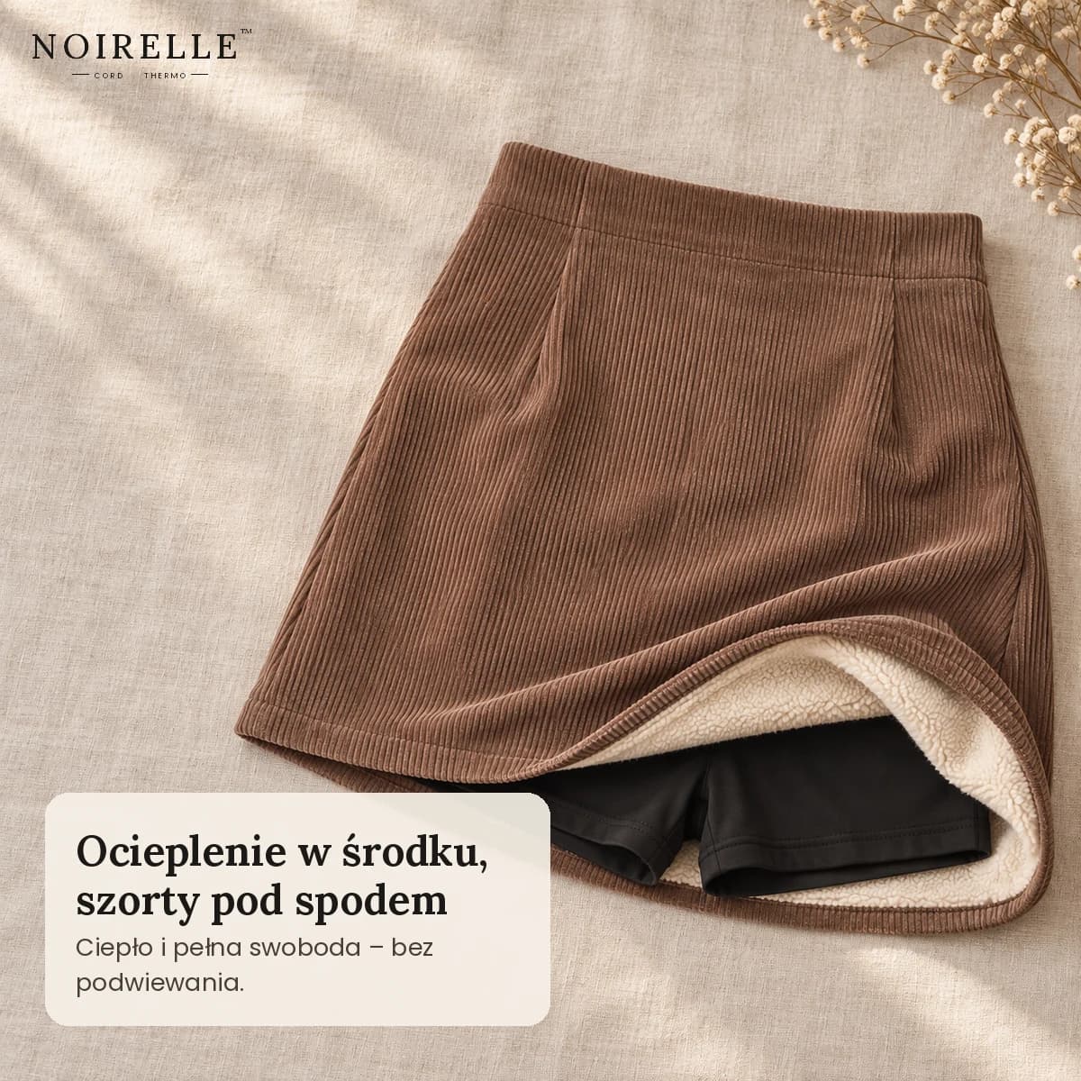 Noirelle™ Cord Thermo – Ocieplana Spódnica Sztruksowa z Szortami