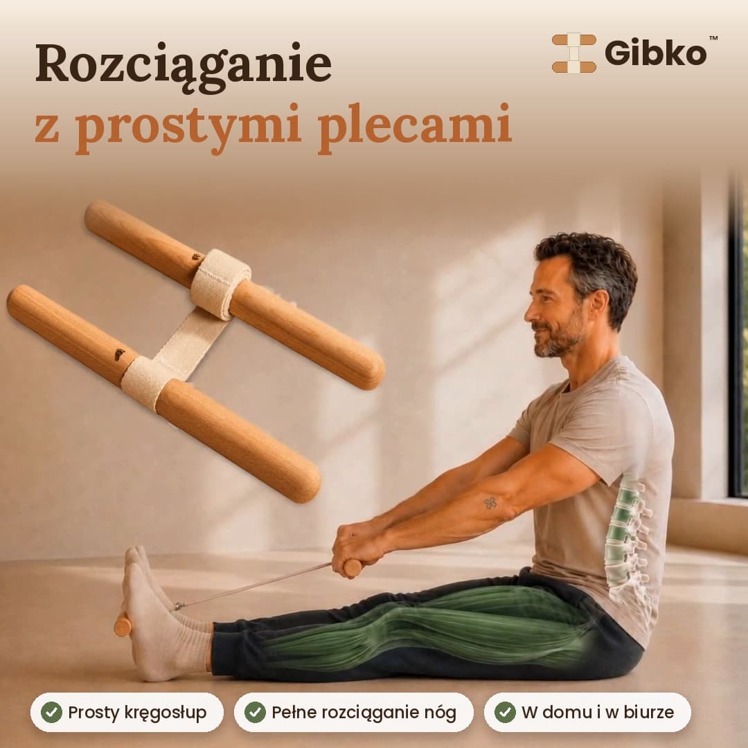 Gibko™ – drewniany rozciągacz do stretchingu nóg i pleców z taśmą
