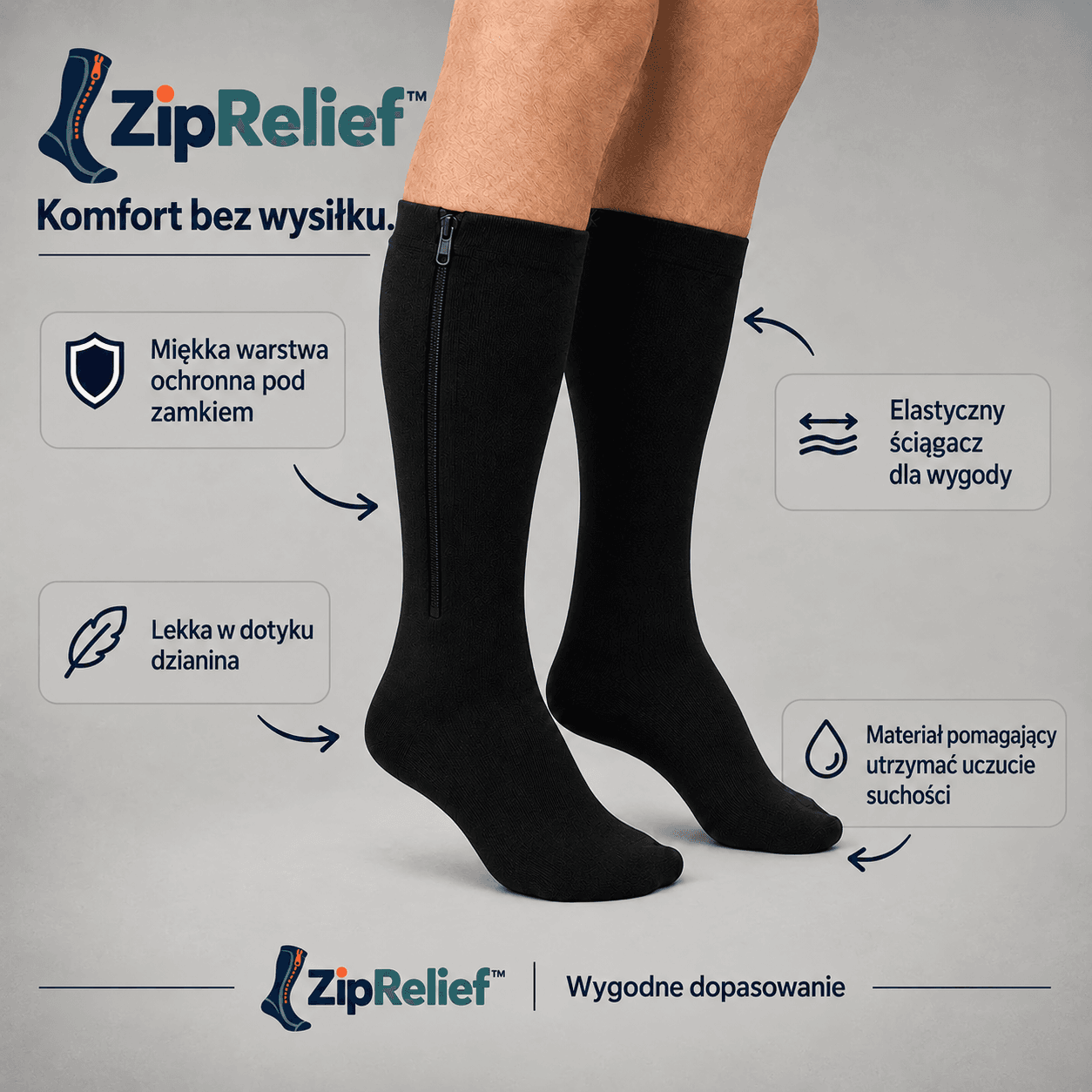 ZipRelief™ – Skarpety Kompresyjne z Zamkiem