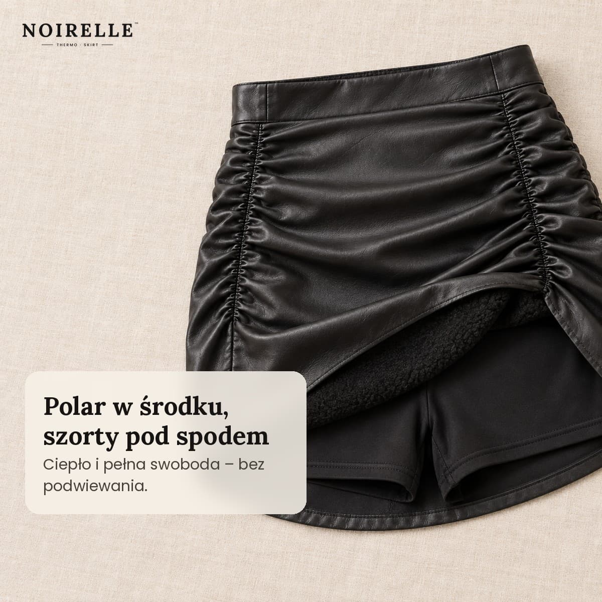 Noirelle™ Thermo – Ocieplana Spódnica z Ekoskóry z Szortami