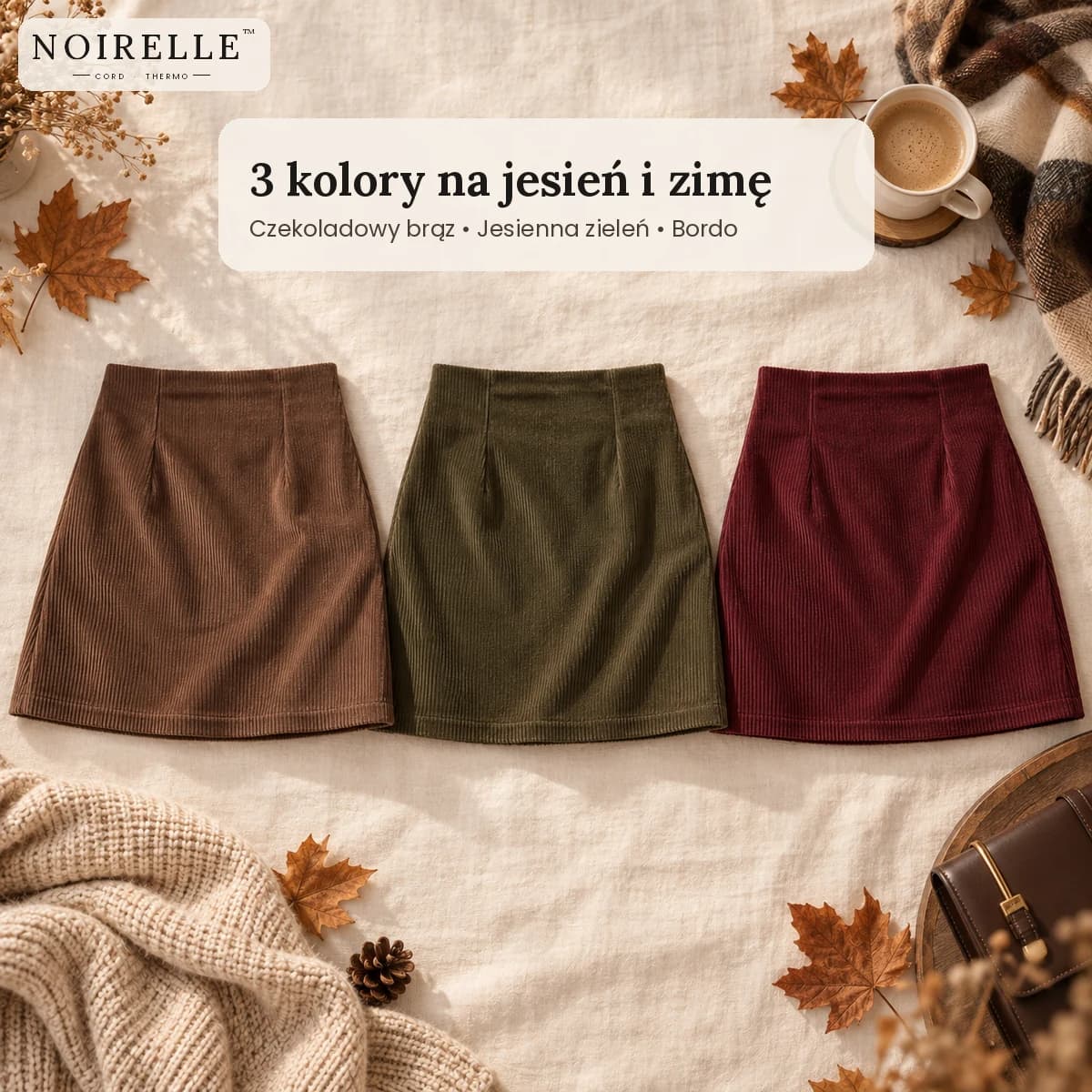 Noirelle™ Cord Thermo – Ocieplana Spódnica Sztruksowa z Szortami