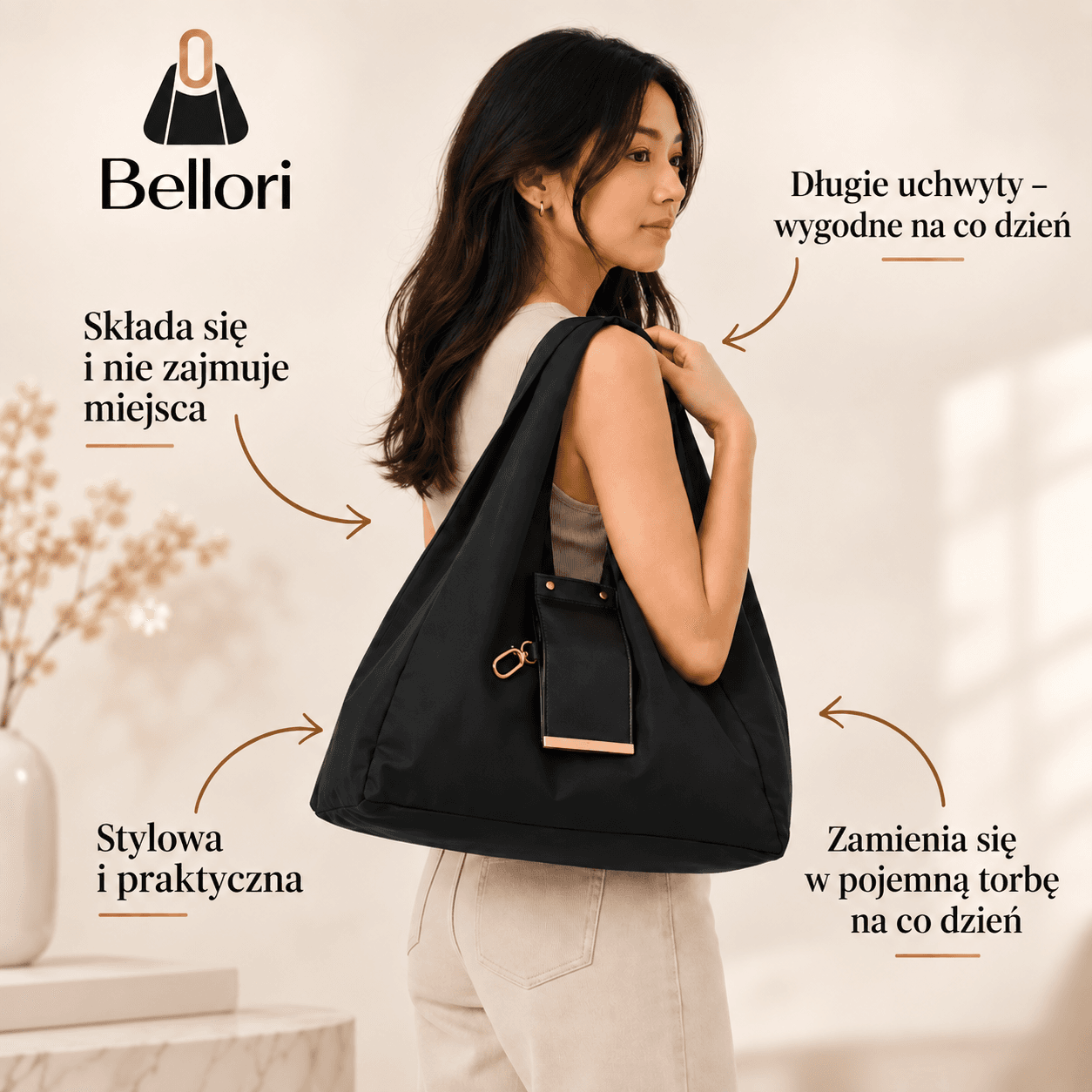 Bellori™ – składana torba shopper w etui z karabińczykiem