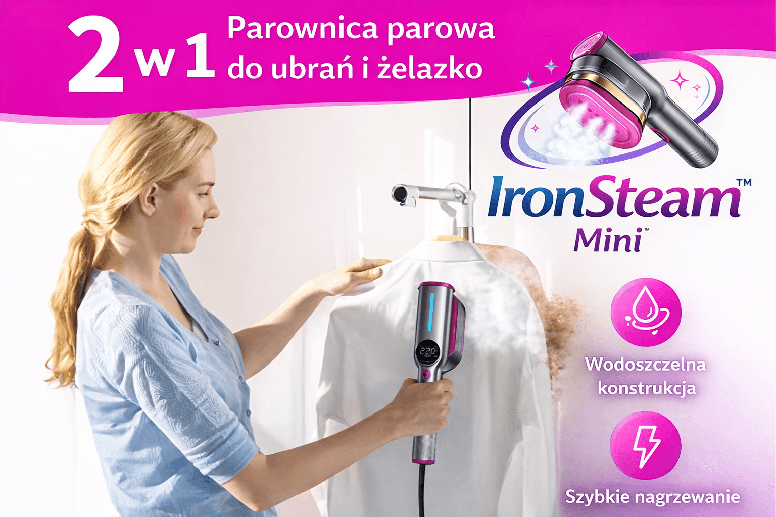 IronSteam Mini™ – nowoczesna parownica 2w1