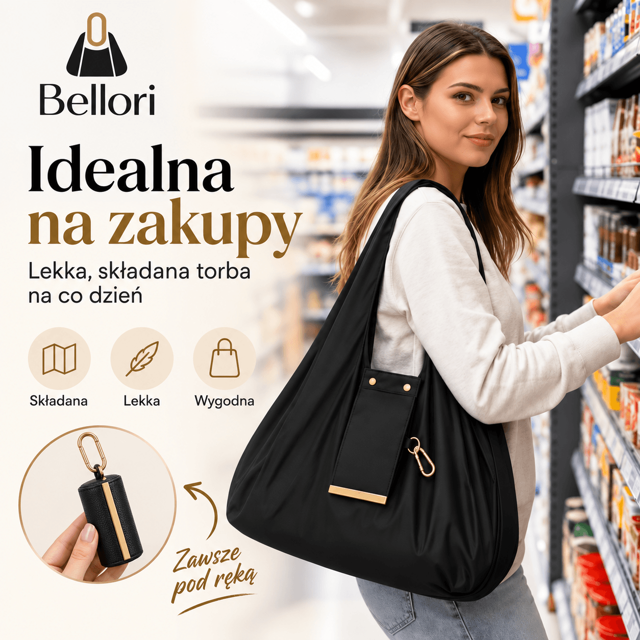 Bellori™ – składana torba shopper w etui z karabińczykiem