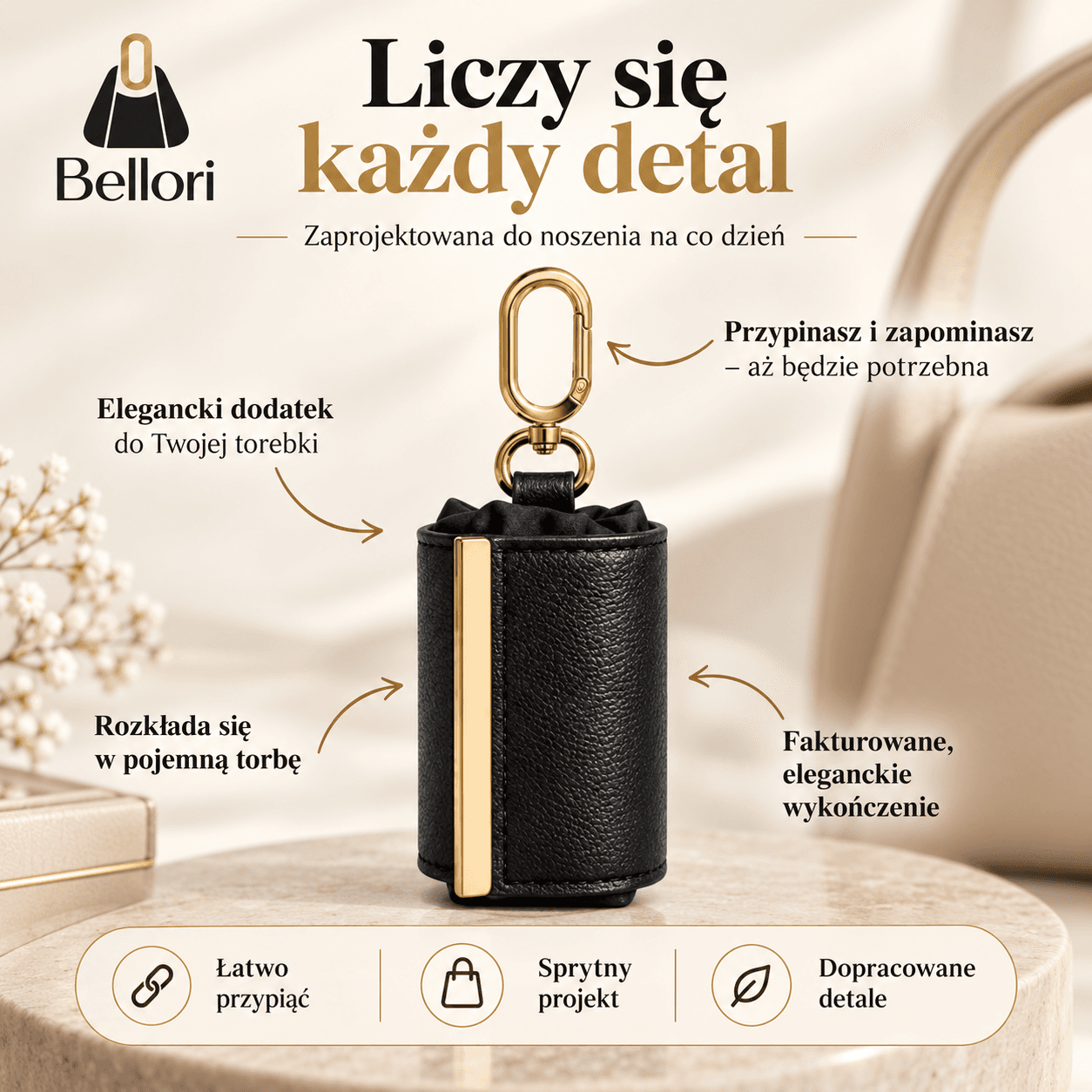 Bellori™ – składana torba shopper w etui z karabińczykiem
