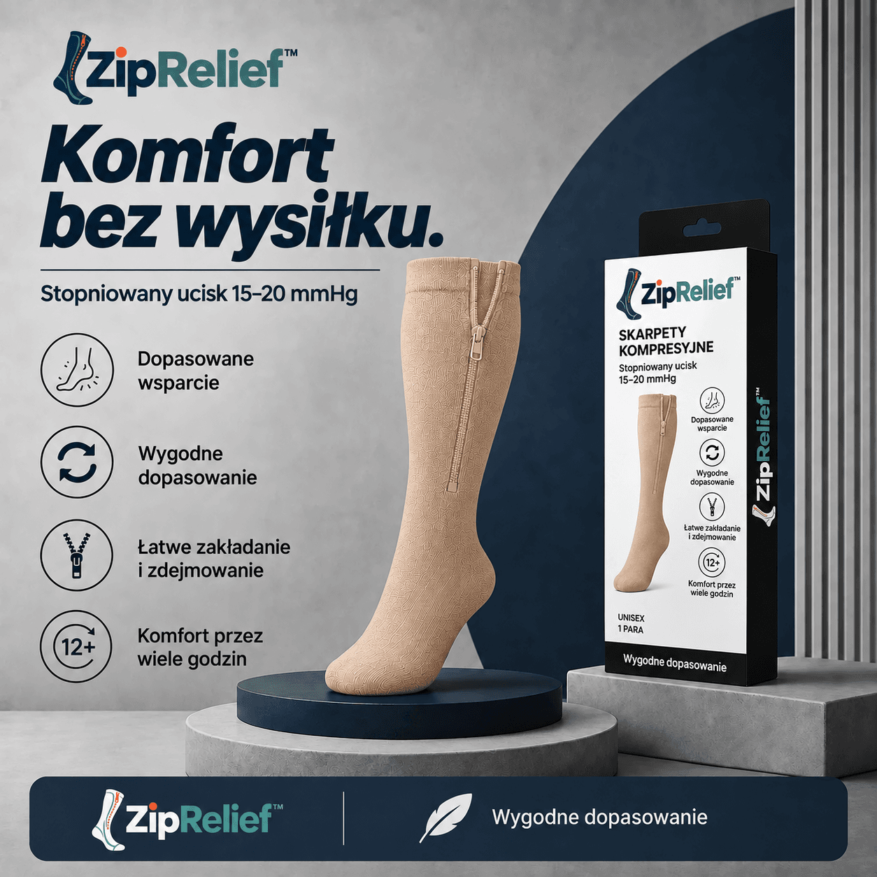 ZipRelief™ – Skarpety Kompresyjne z Zamkiem