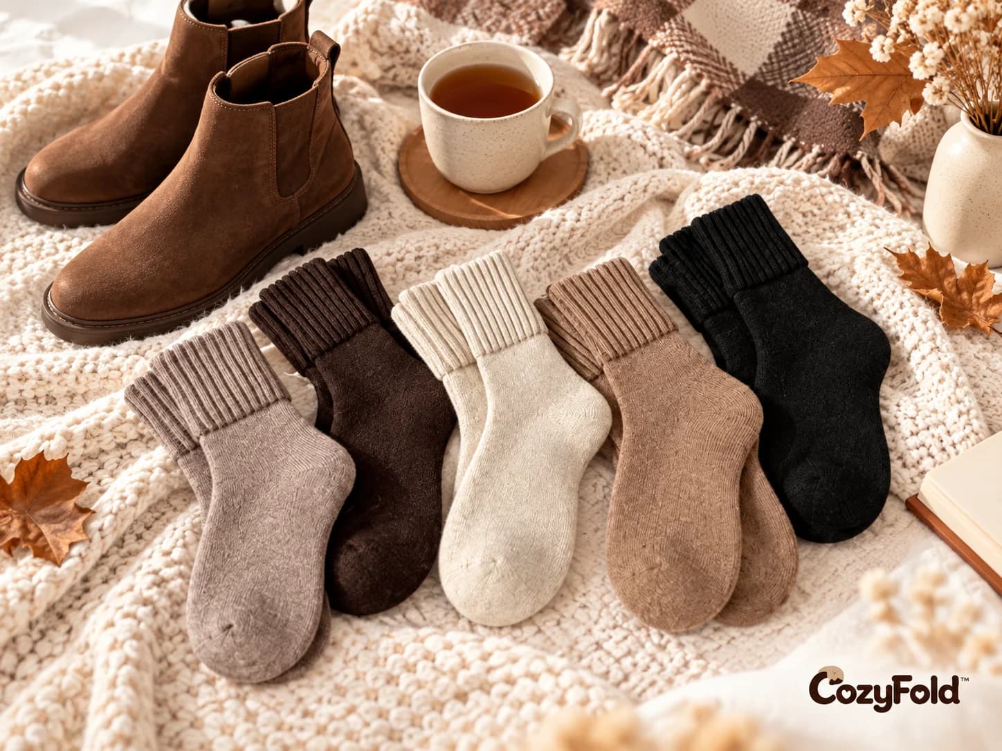 CozyFold™ – skarpety damskie z wywijanym ściągaczem, 5 par