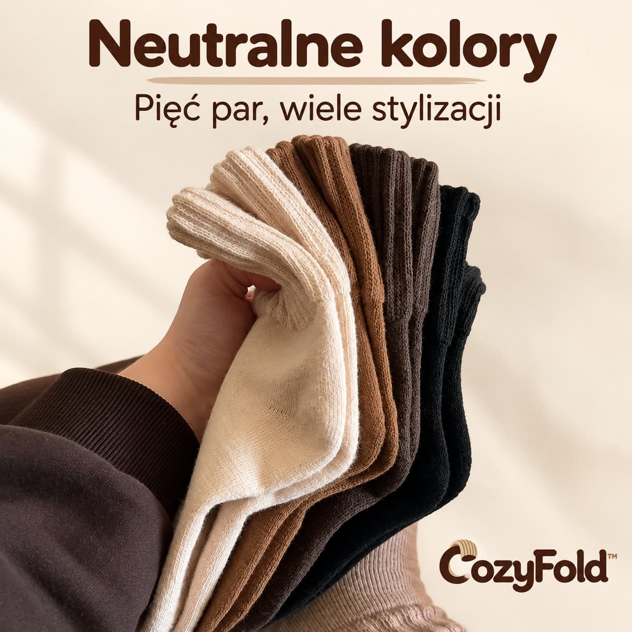 CozyFold™ – skarpety damskie z wywijanym ściągaczem, 5 par
