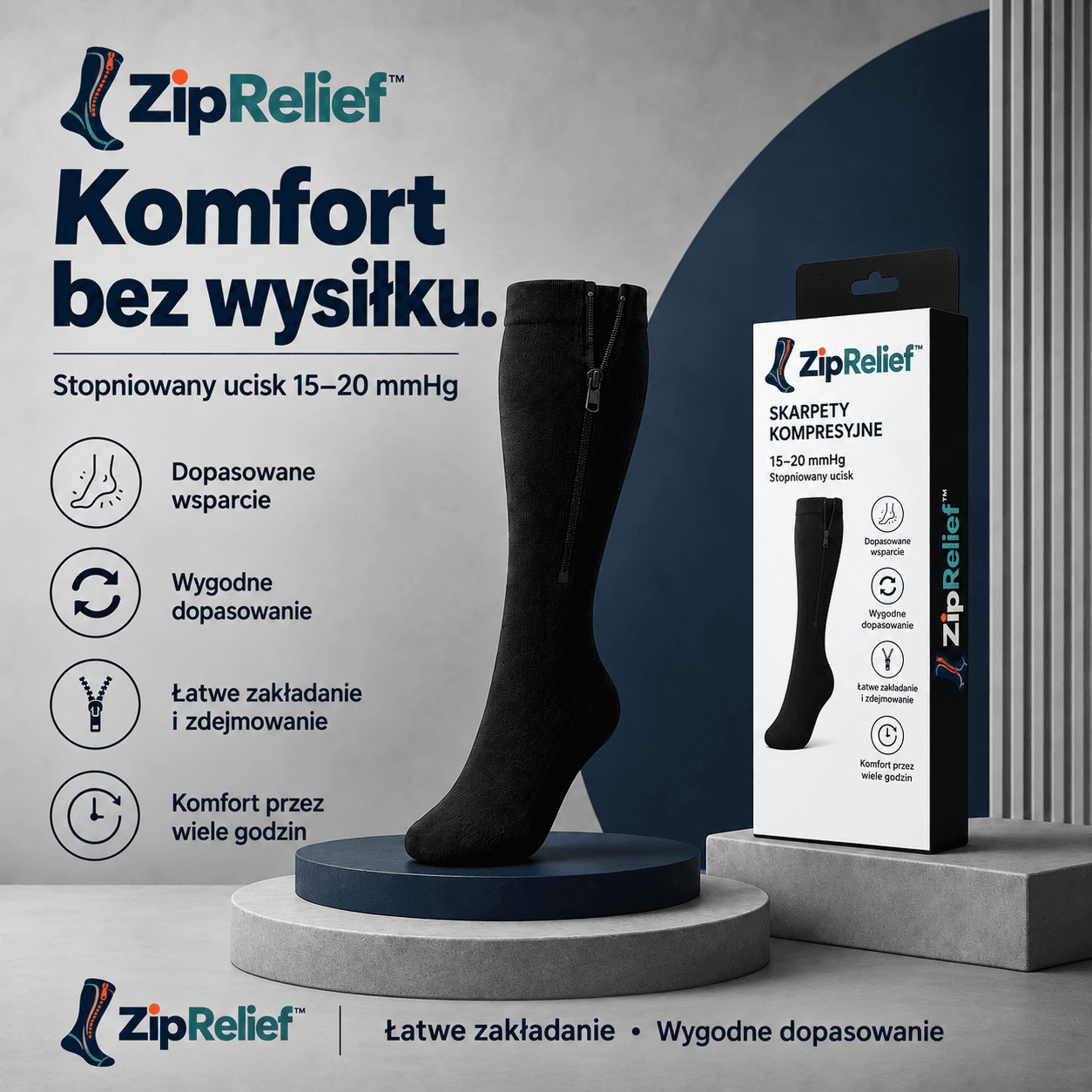 ZipRelief™ – Skarpety Kompresyjne z Zamkiem