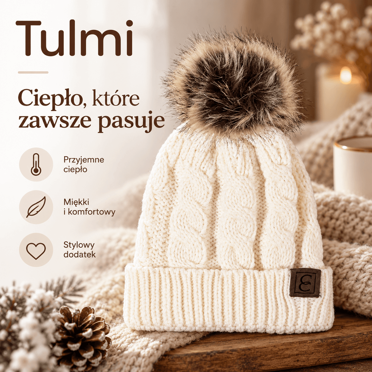 Tulmi™ – ciepła czapka beanie z pomponem
