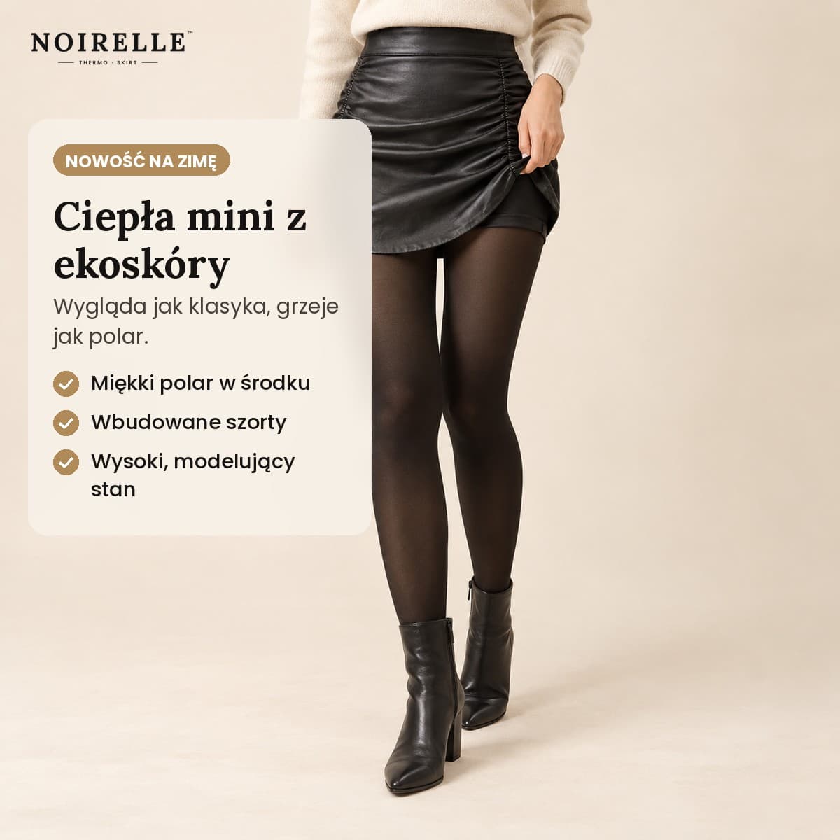 Noirelle™ Thermo – Ocieplana Spódnica z Ekoskóry z Szortami