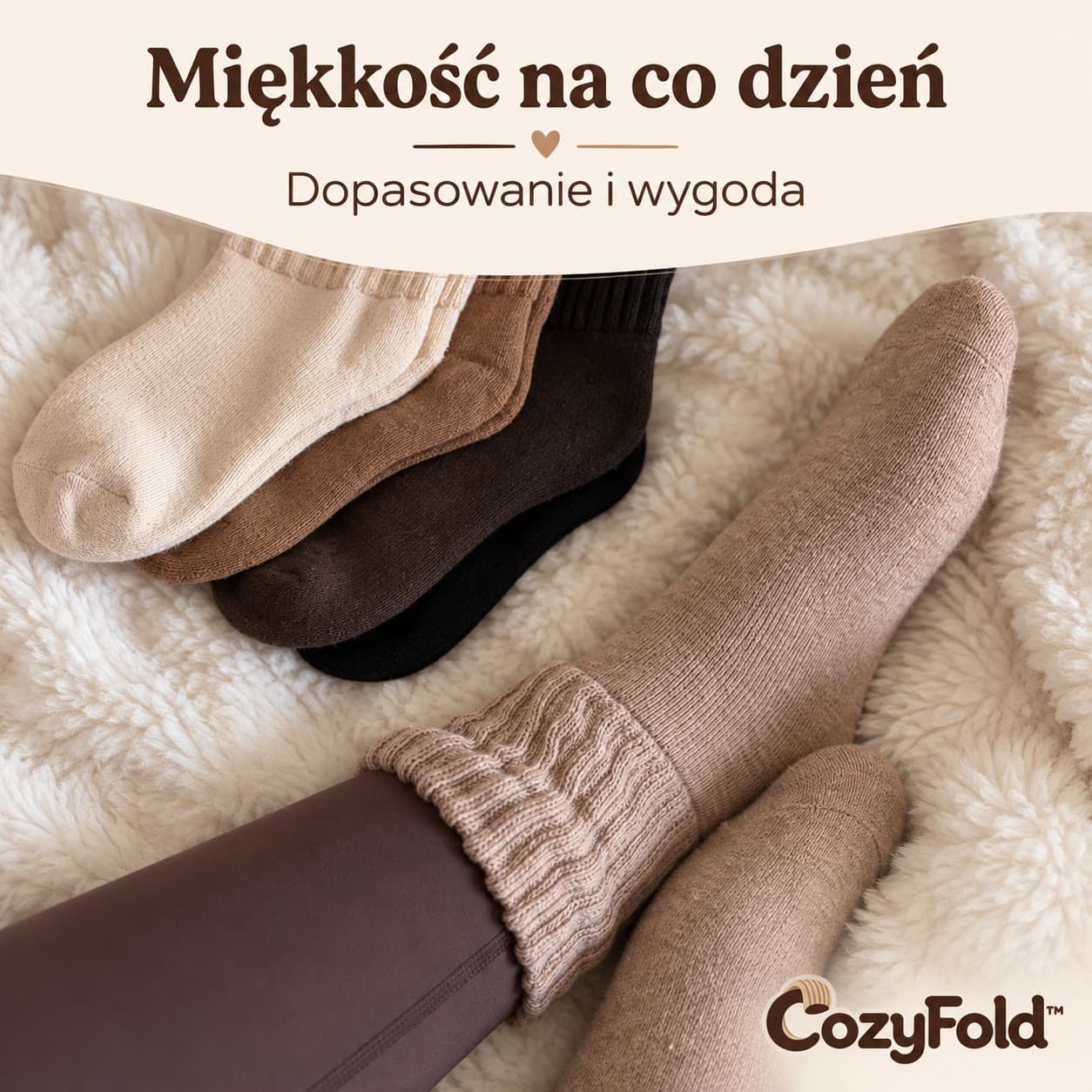 CozyFold™ – skarpety damskie z wywijanym ściągaczem, 5 par