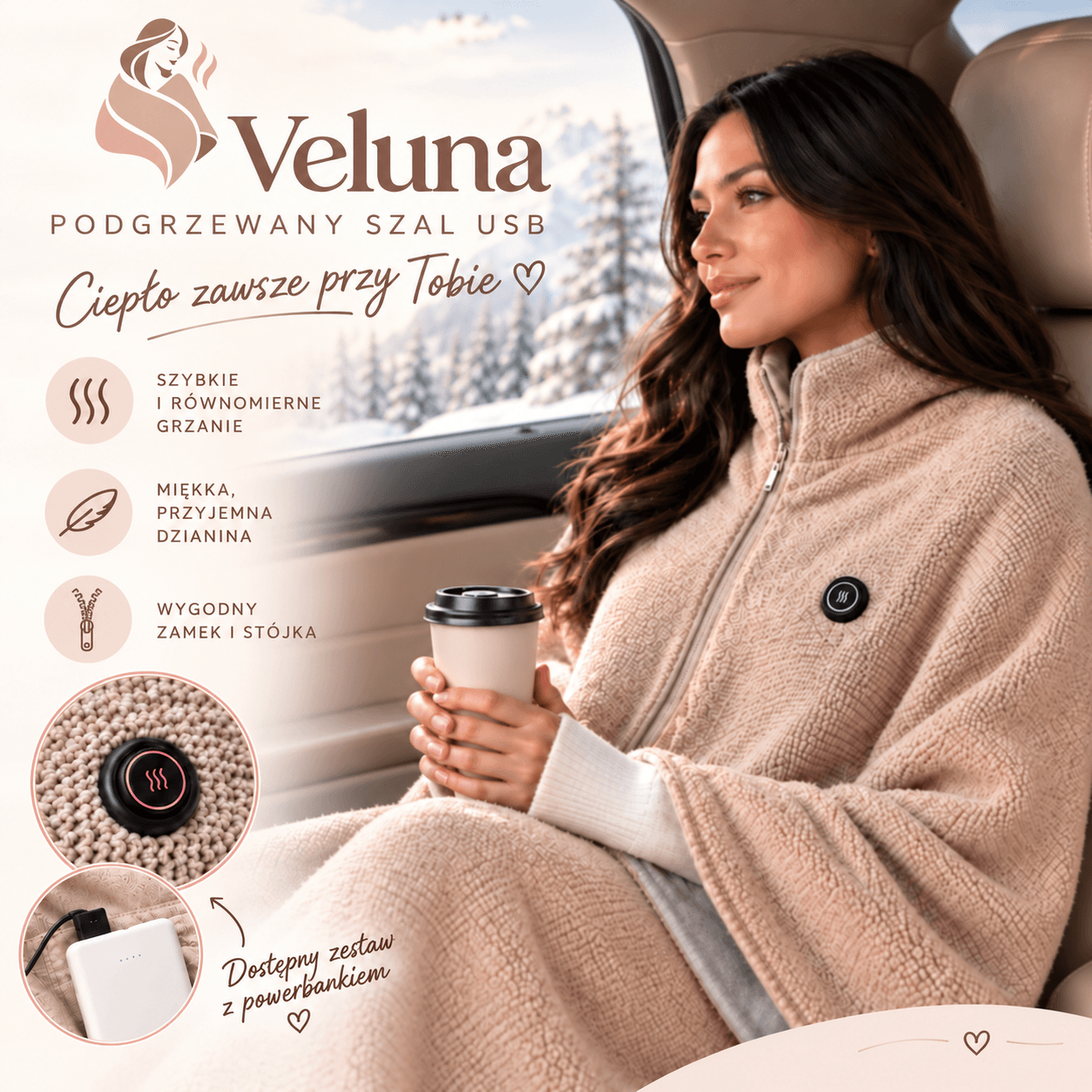 Veluna™ – podgrzewany sweterek ponczo na USB