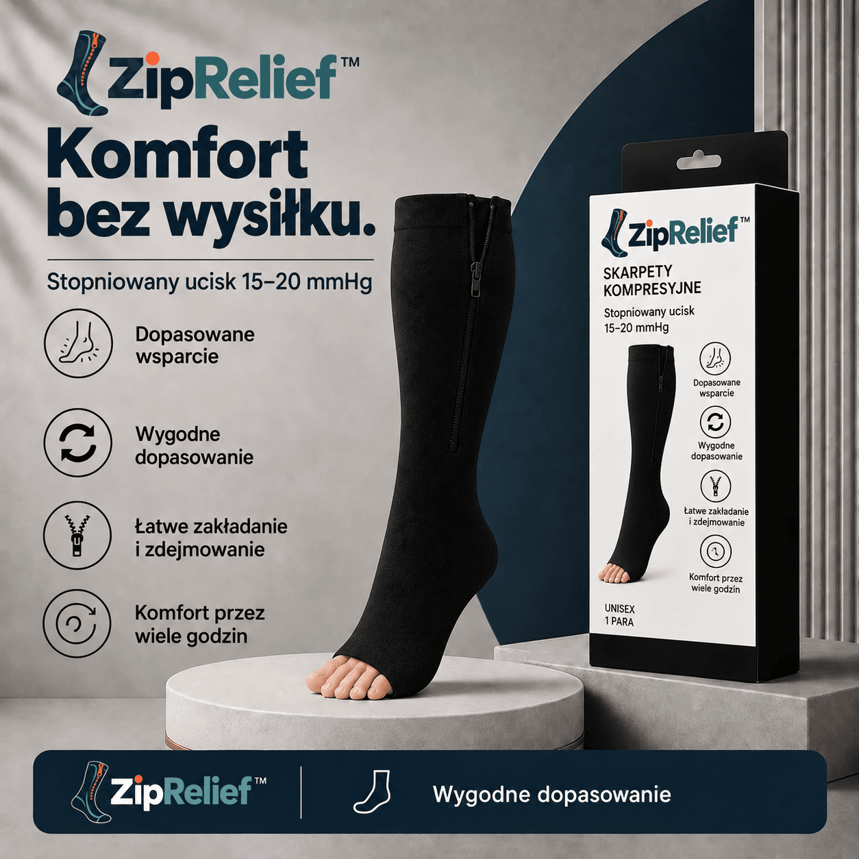 ZipRelief™ – Skarpety Kompresyjne z Zamkiem