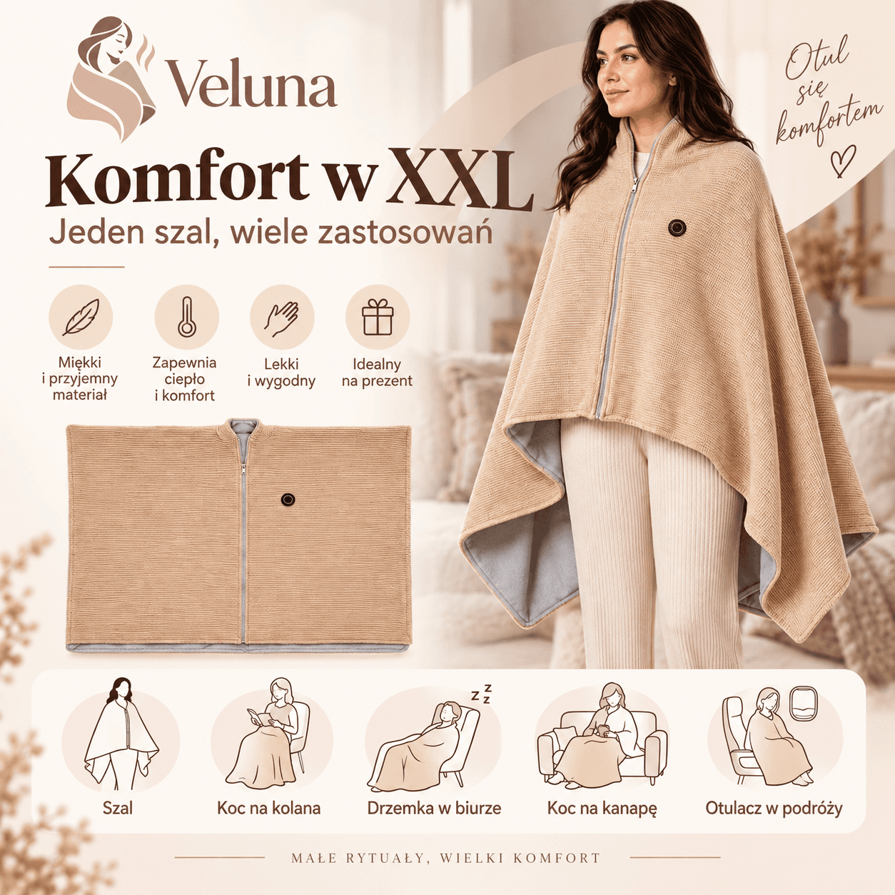 Veluna™ – podgrzewany sweterek ponczo na USB