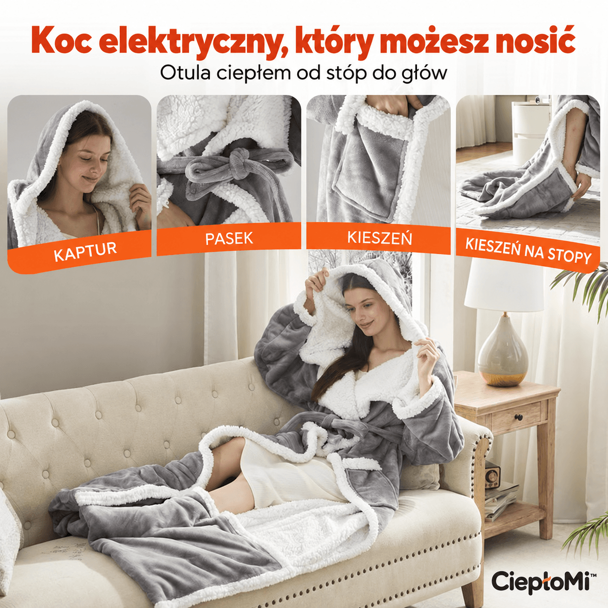 CiepłoMi™ – elektryczny koc do noszenia, gołębia szarość