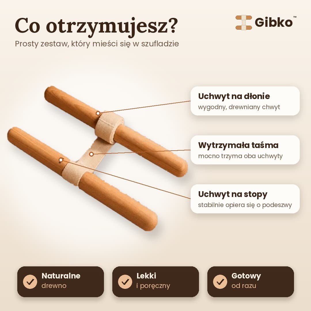 Gibko™ – drewniany rozciągacz do stretchingu nóg i pleców z taśmą